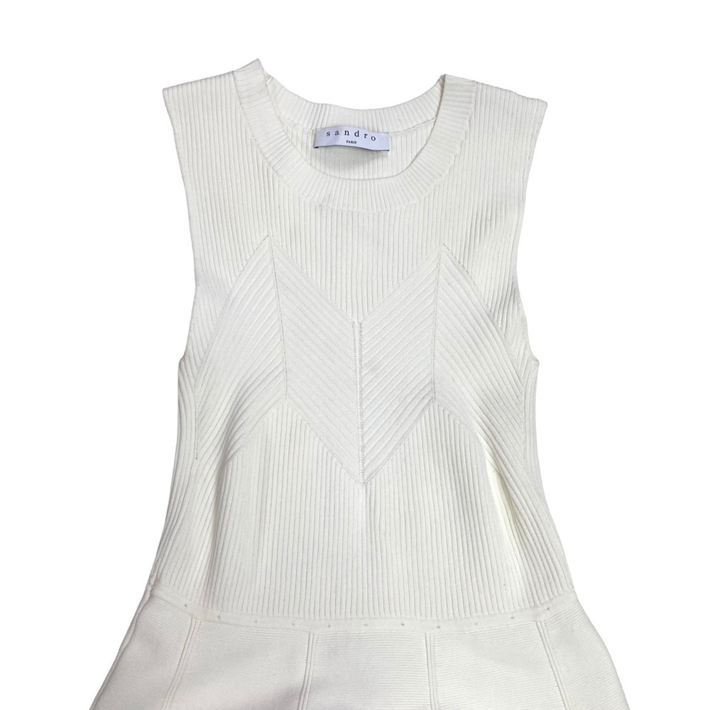 SANDRO Paris Areva Knit Sleeveless Dress in White R1632E-11 - Picture 3 of 7